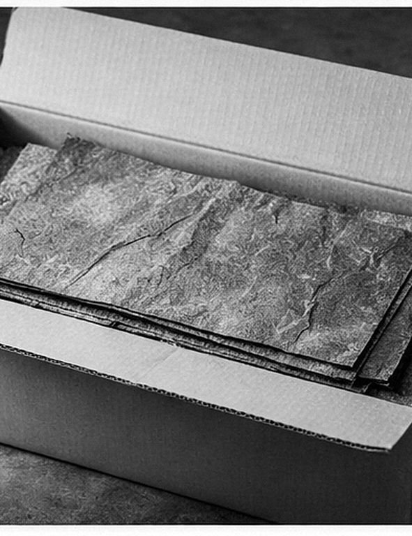 An open carton of stacked Flexistone sheets, black and white